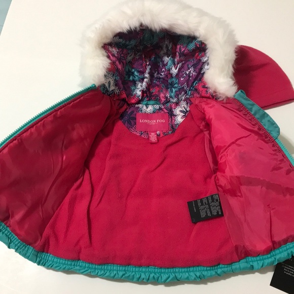 London Fog Girl's Turquoise Jacket Faux Fur - Picture 3 of 16